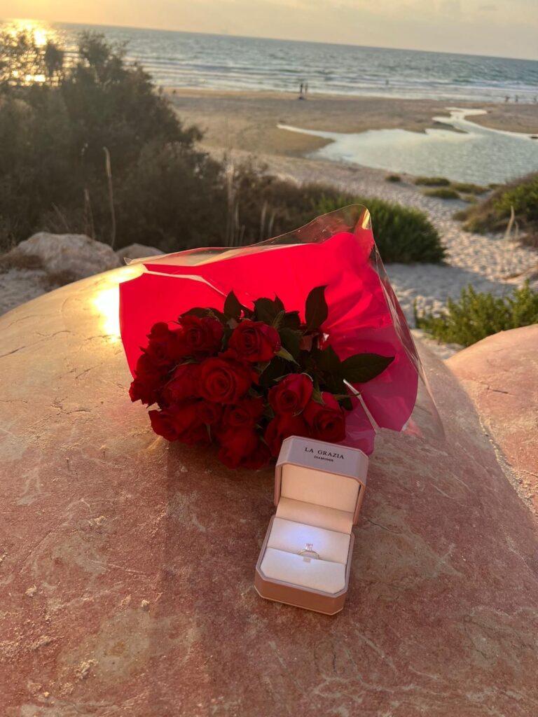 טבעת נישואין ולידה זר פרחים עם נוף של ים